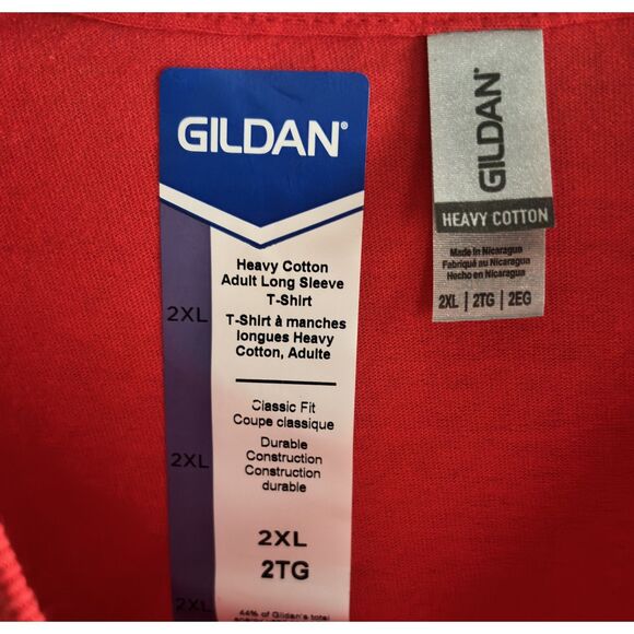 Gildan Men's Size 2XL Heavy Cotton Long Sleeve Crewneck Orange T-Shirt #B - Picture 4 of 4